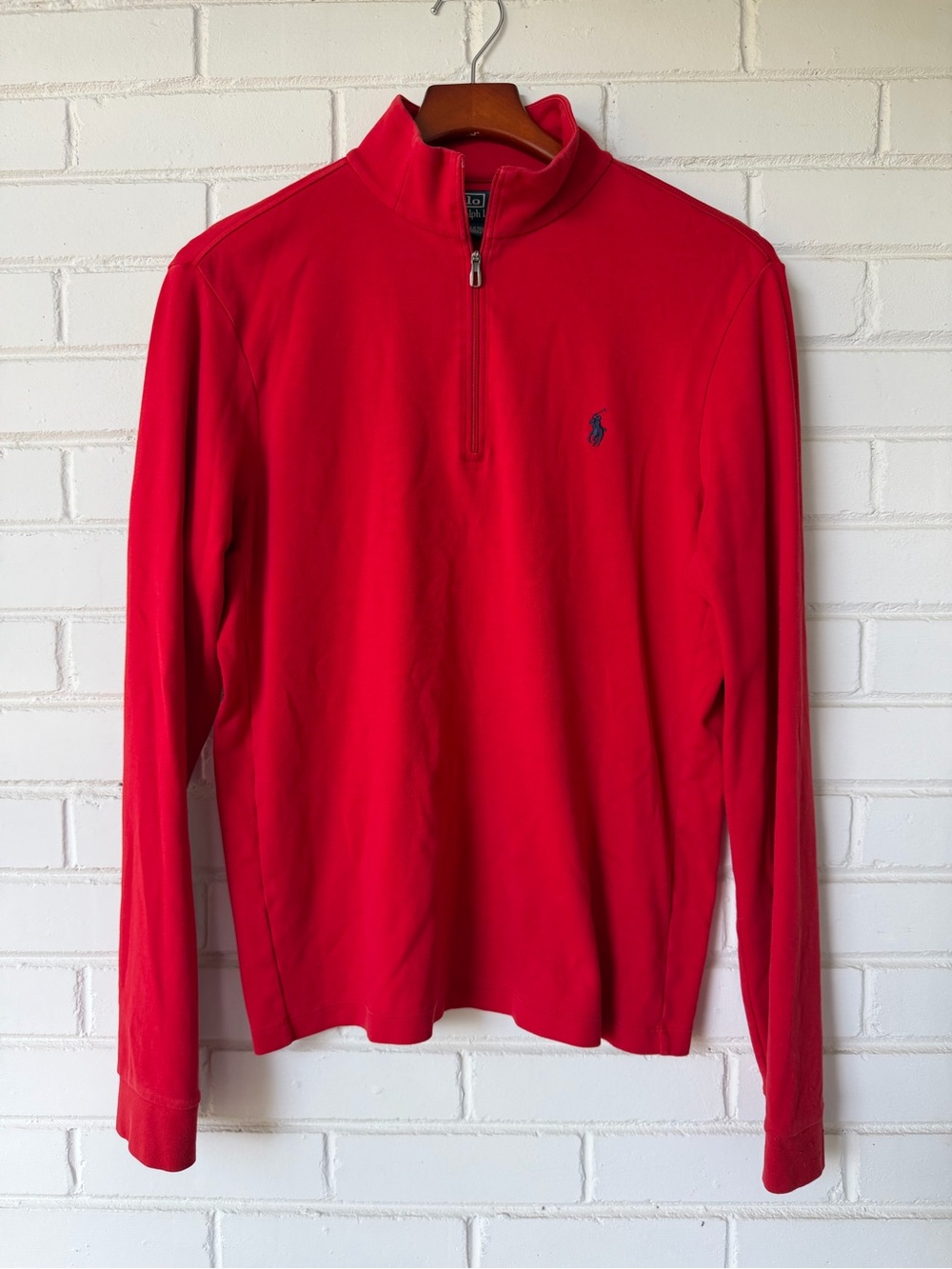 Ralph Lauren Red Half-Zip Sweater with Navy Polo Logo